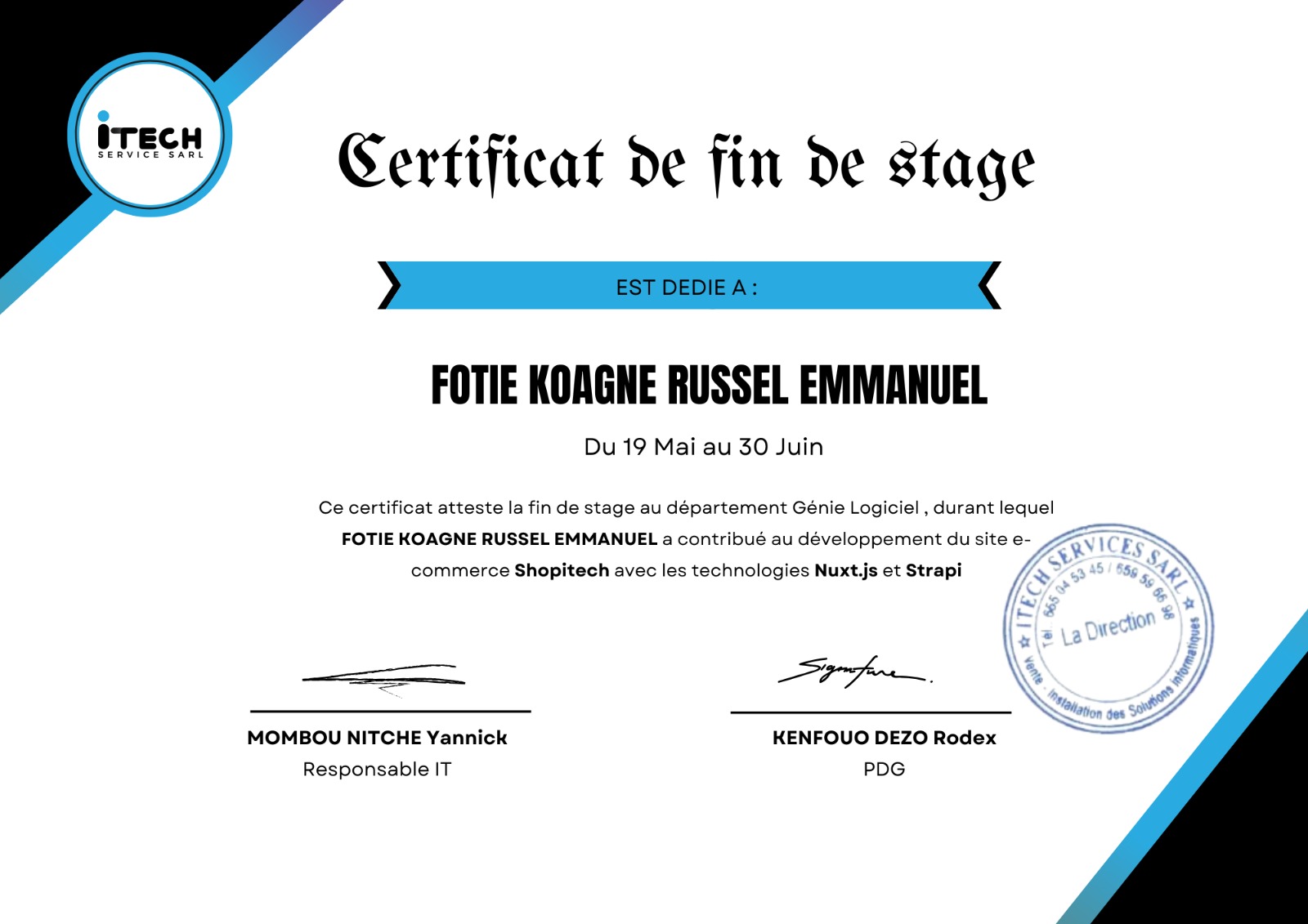 Certification de fin de stage